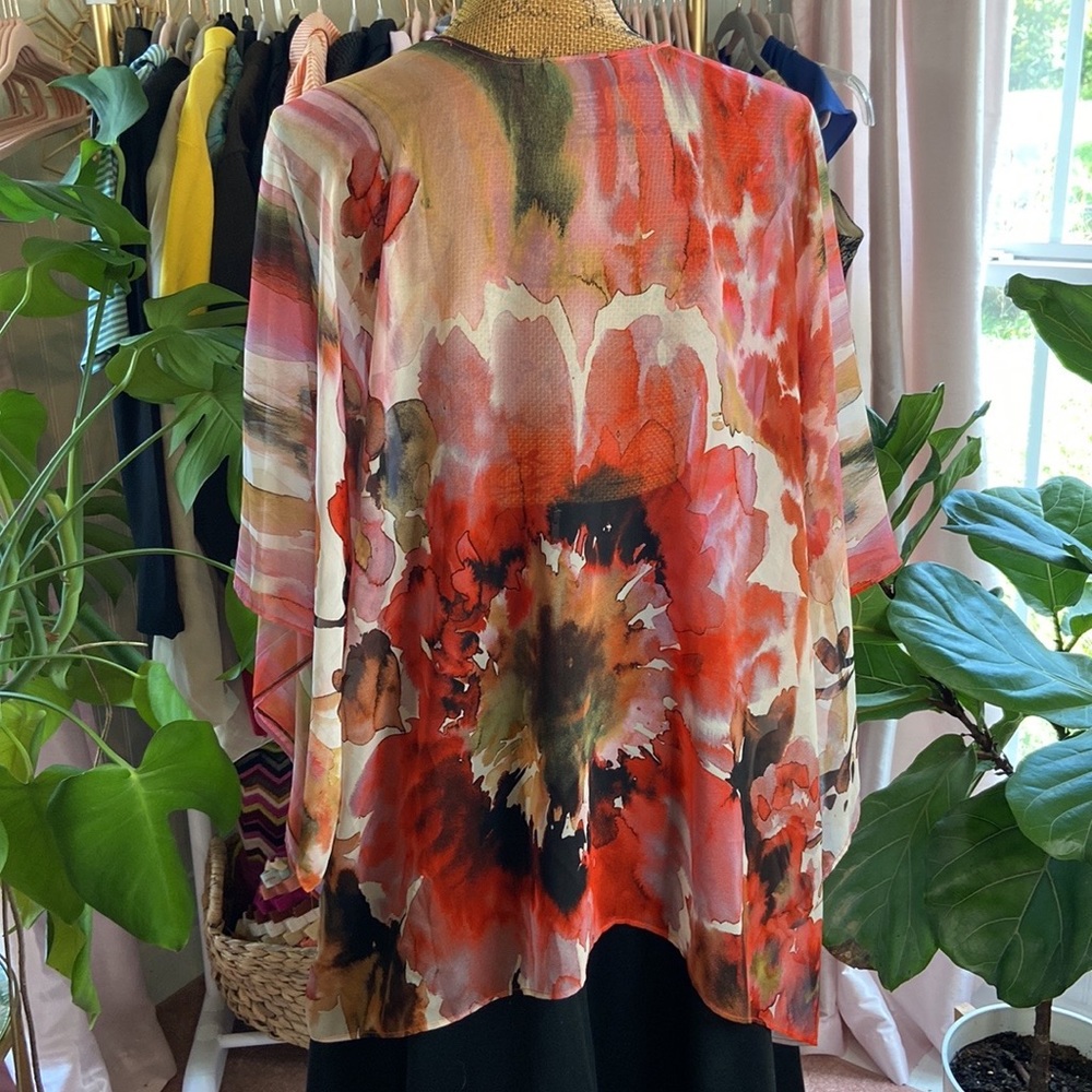 Maggie Barnes Floral Kimono Shawl Poncho Top Sz 0X 14/16 - Picture 5 of 6